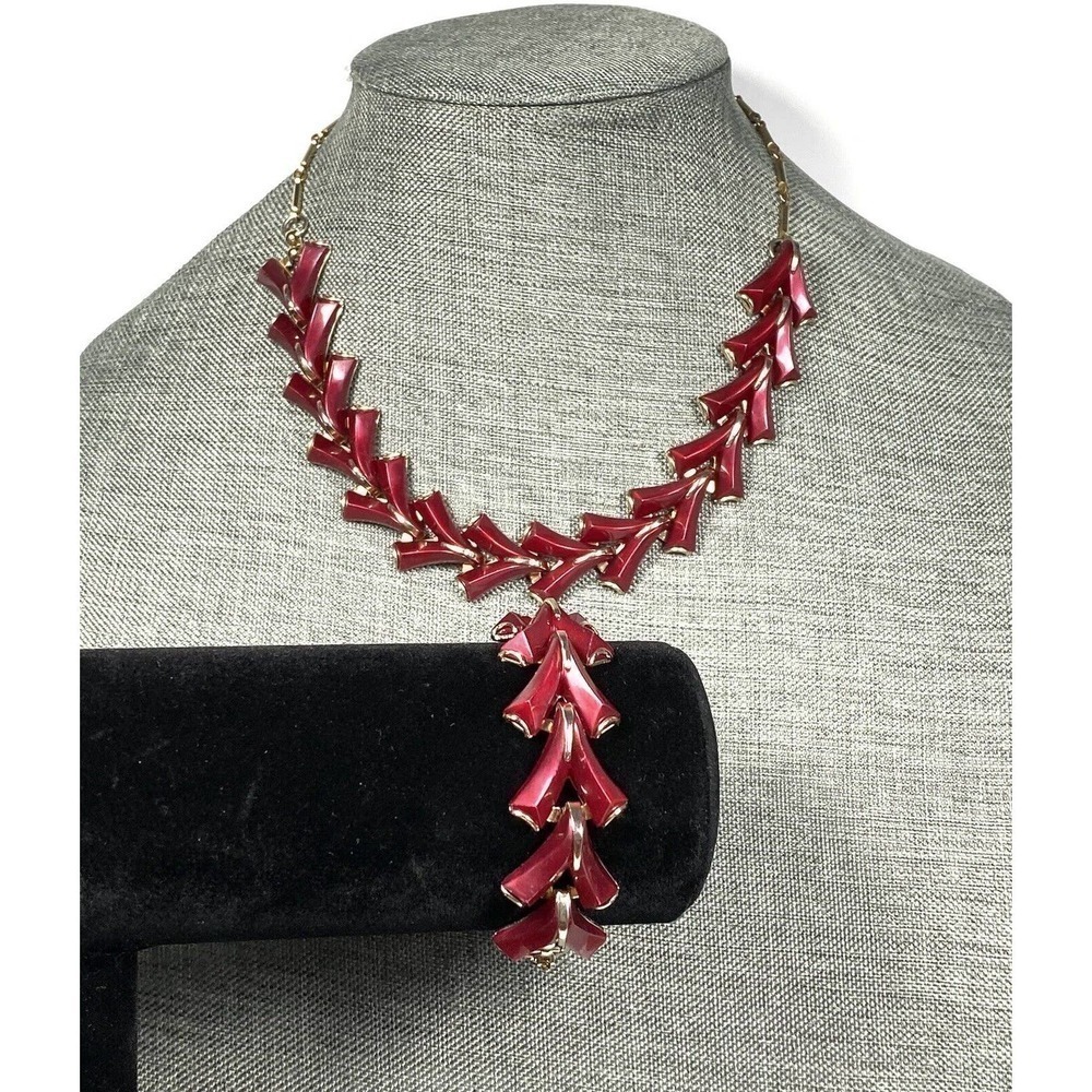 Vintage Necklace & Bracelet Thermoset Wine Gold Tone Art Deco Estate